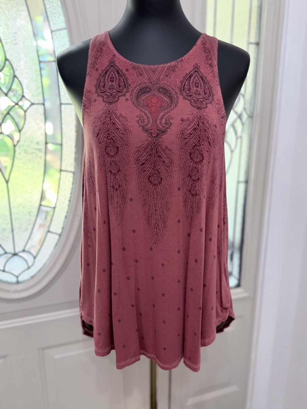 AEO Women’s Soft & Sexy Tank Pink Boho Print Racerback Top Size Large